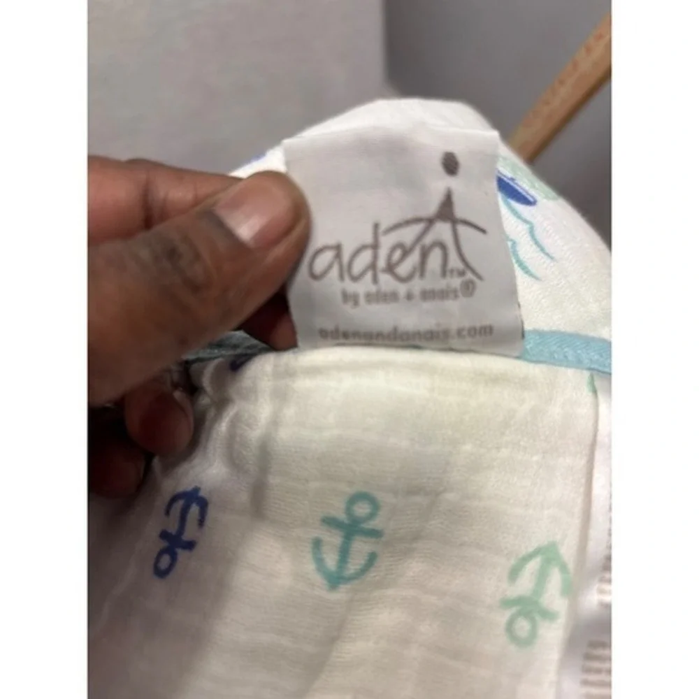 Aden + Anais Dream Blanket Baby  41x41 White Blue Nautical Sailboat Anchor